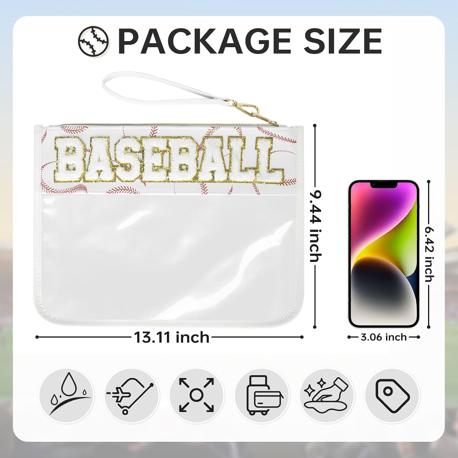 Baseball Gift Bags Baseballs Treat Bags Team Gifts Clear Chenille Letter Zipper Pouch Accessories Stuff Sport Portable image 3