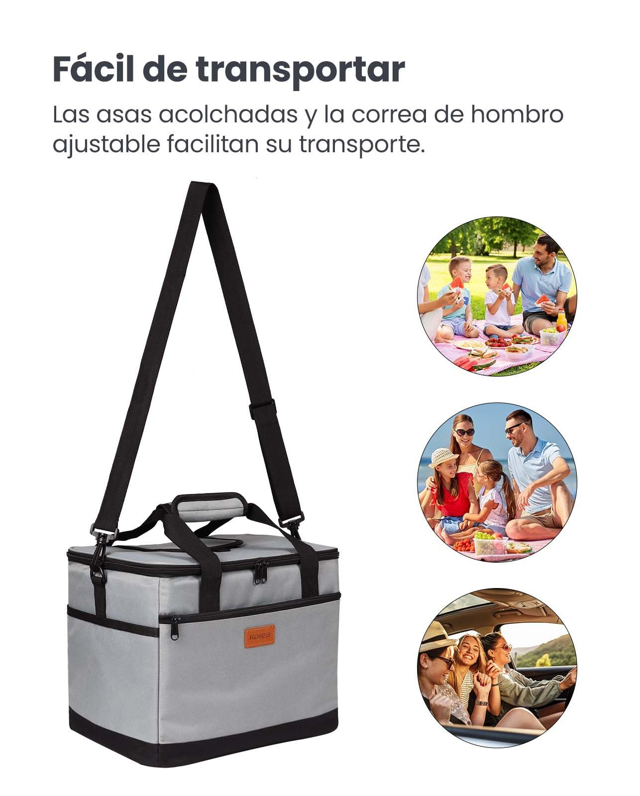 Kollea Bolsa Cool - 30 litros - Caja Frigorífica - Bolsa Aislada para Mantener Caliente y Frío, Impermeable, con Asas para Llevar, Varios Bolsillos - Ideal para Viajes, Acampada, Picnics, Barbacoas