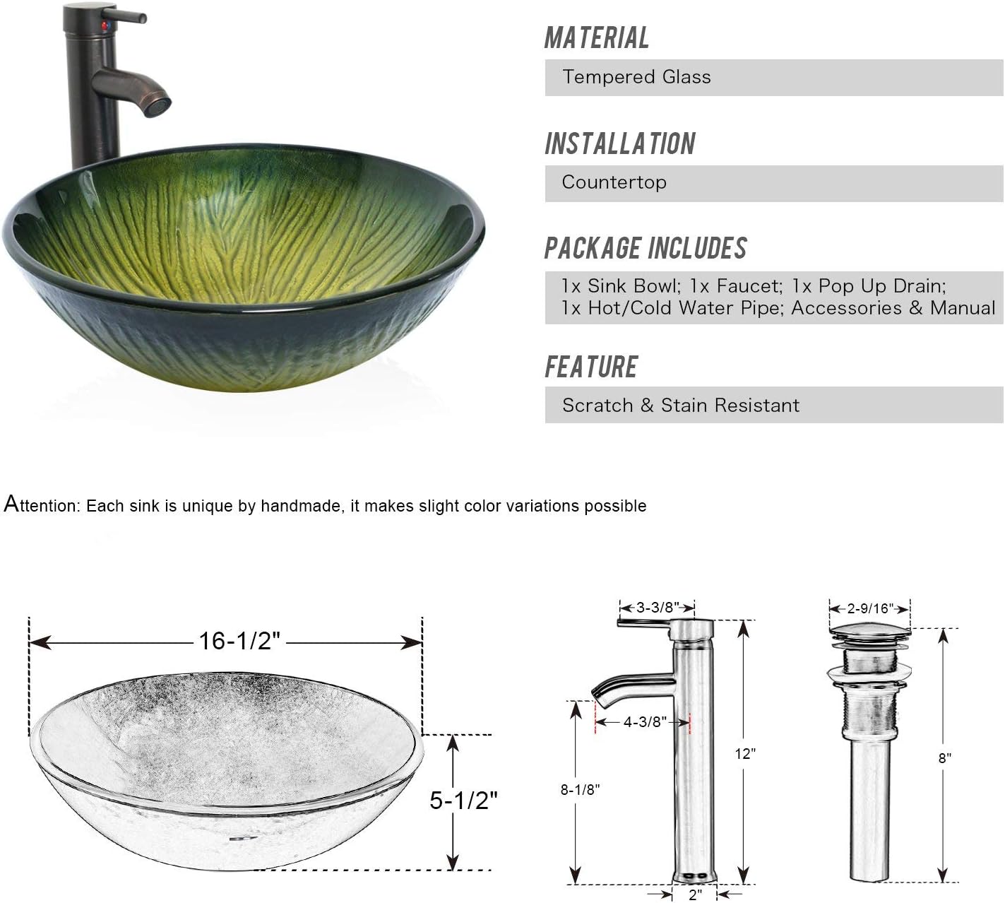 Uр Tо 40% оƒƒ 16.5 Tempered Glass Green Round Vessel Sink Faucet,Oil Rubbed Bronze Bathroom Bowl With Pop Up Drain Combo Mounting Ring include (Round ) 40% оƒƒ Dіѕсоunt 16.5 Tempered Glass Green Round Vessel Sink Faucet,Oil Rubbed Bronze Bathroom Bowl With Pop Up Drain Combo Mounting Ring include (Round )