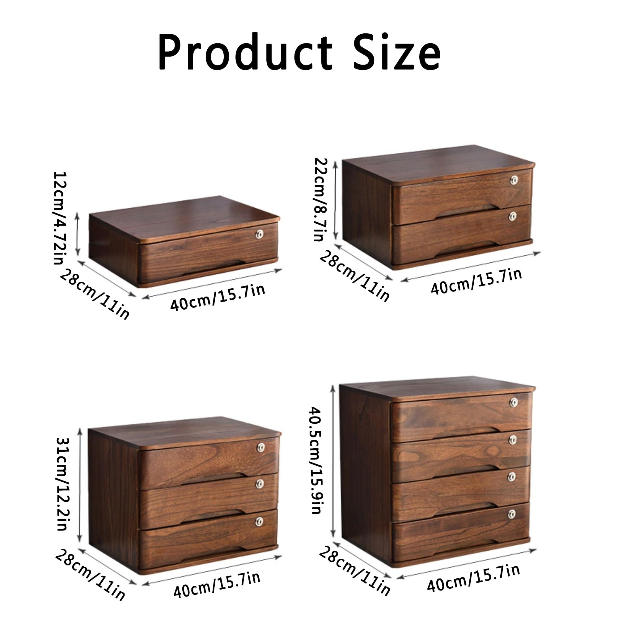 Holz-Schubladenbox, Schreibtisch-Organizer mit 4 Schubladen, Schloss, A4-Quittungsordner-Organizer, Mini-Holzkommode für Zuhause, Küche, Büro (C, Weiß, Nussbaum, Gelb)