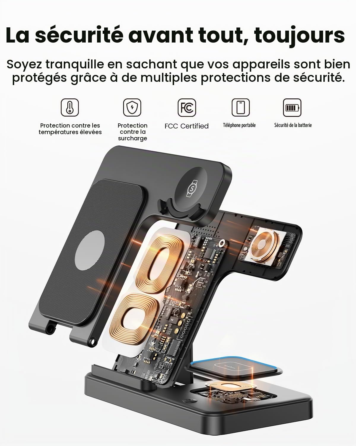 GEEKERA Chargeur Induction Pliable pour Samsung, 3 en 1 Station de Charge pour Samsung S25/S24/S23/S22/ZFlip/Fold, Chargeur sans fil pour Galaxy Watch 8/7/6/5/4, Wireless Charger pour Galaxy Buds-Noir