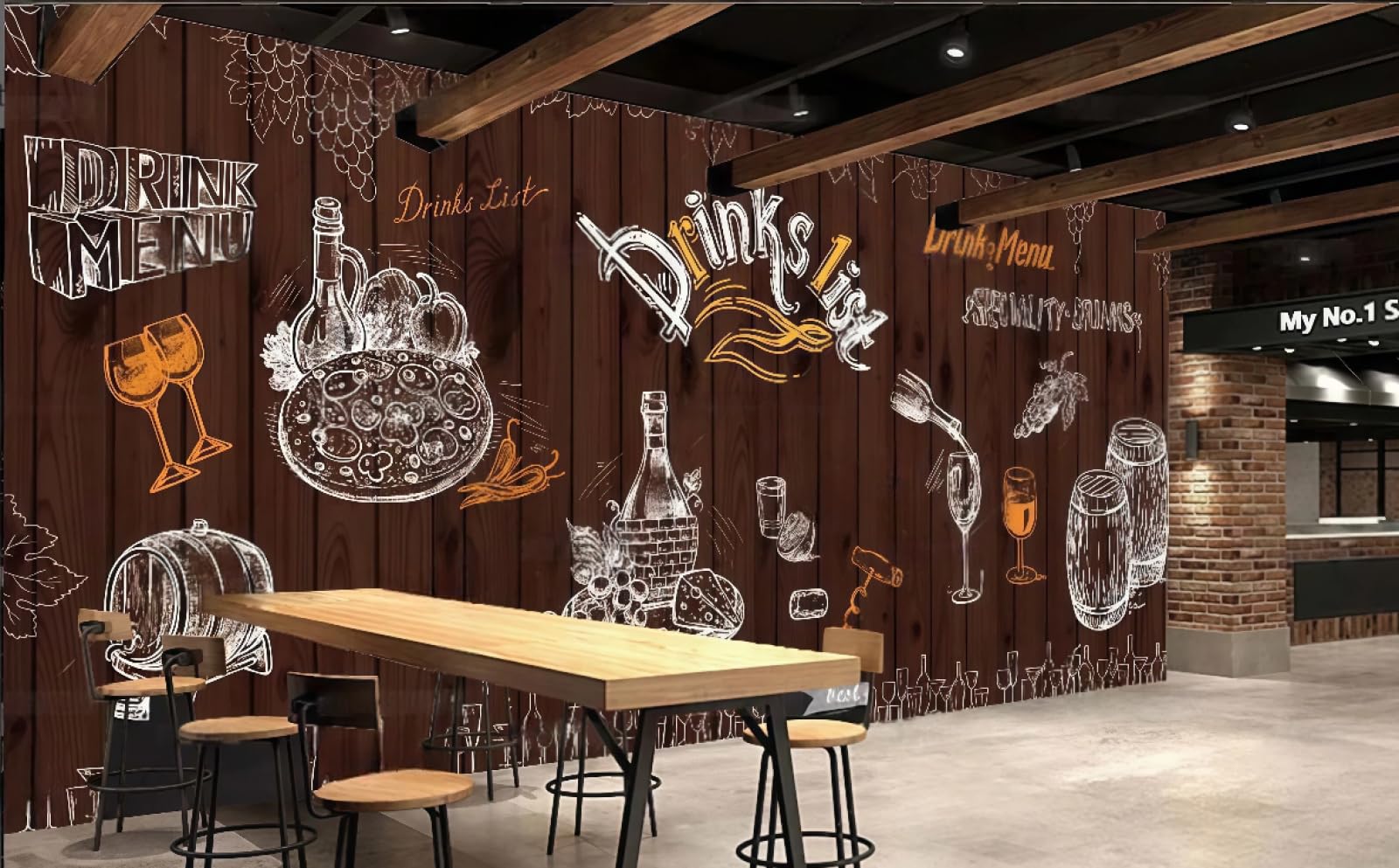 rskjdghshd Wallpaper Retro Wooden Board Hand-Painted Oak Cork Wine Stopper Bar Hotel Western Restaurant Background Wall Mural Afternoon Tea Coffee Shop Wallpaper,3D,350x245cm