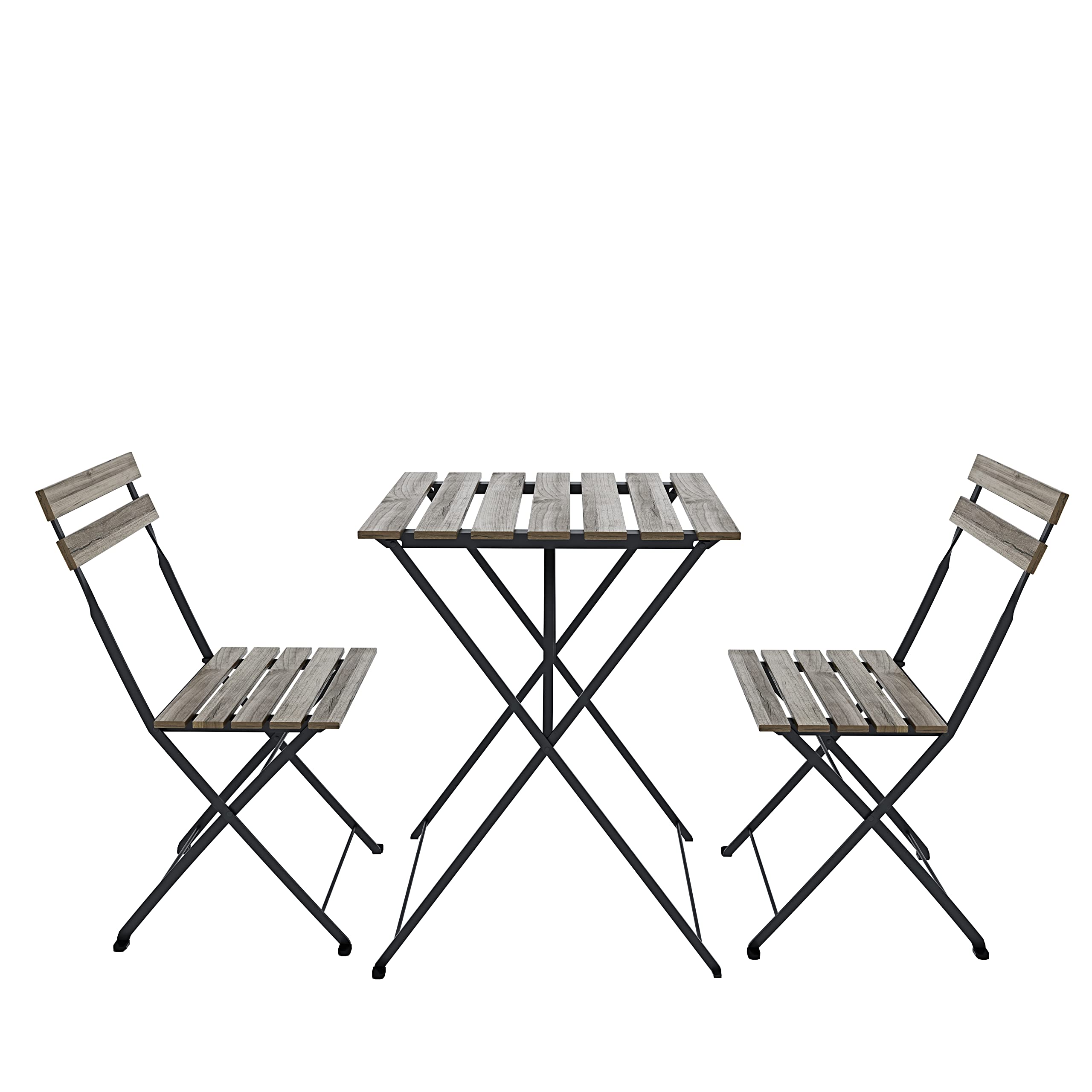 Bistrot Set 2 Krzesła Stolik Składany Legno Acacia Metal Ogród Taras Bistro