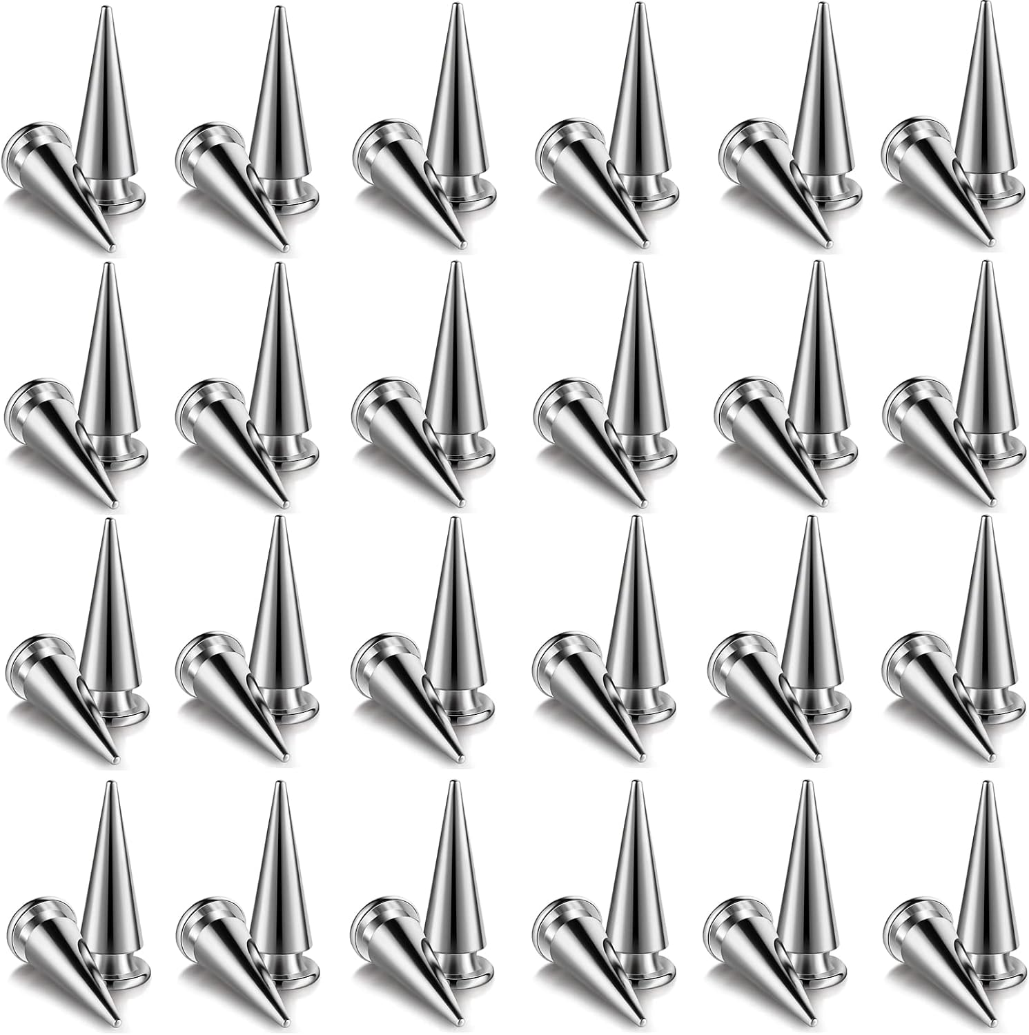 QLOUNI 50 Sets Cone Spikes Screwback Studs, Silver Studs and Spikes Punk Spikes for DIY Leather Crafts and Clothing (10 X 25mm)