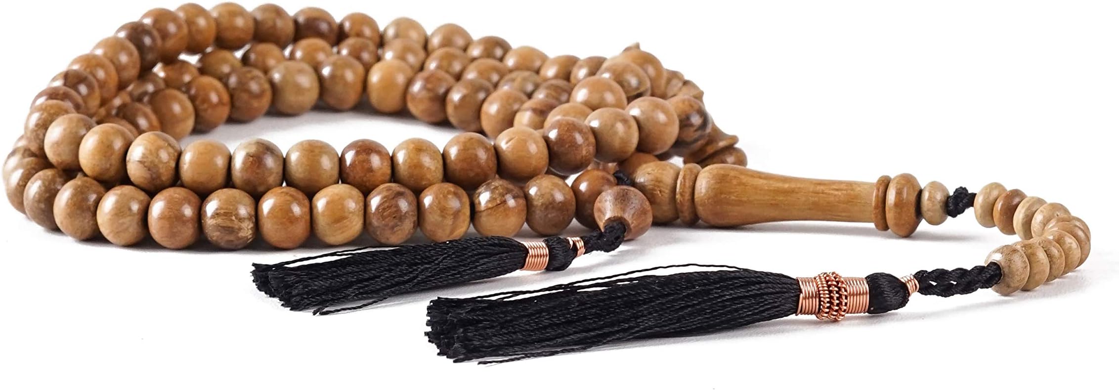 Oud Wood Tasbih Prayer Beads Islam - 99 8mm Natural Agarwood Muslim Prayer Beads - Tasbeeh Counter - Zikr Beads - Rosary Beads - Masbaha Beads - Hand Knotted Meditation Statement Necklace with Tassel