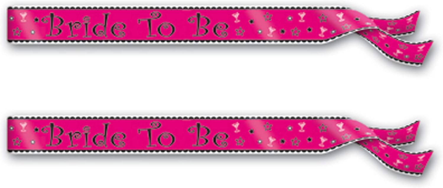 Beistle Bride To Be Satin Sash 2 Piece Bachelorette Party Supplies Costume Accessories, 33" x 4", Pink/Black/White