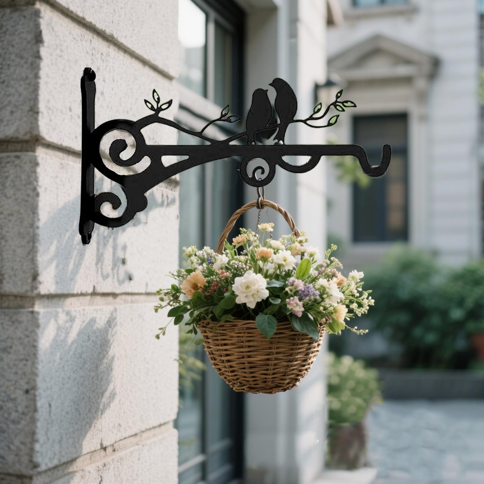 Vxcvzv 2PCS Heavy Duty Hanging Basket Brackets,Wall Mounted Plant Hangers for Gardens/Patios/Concretes Black Multi Use Hooks for Bird Feeders/Lanterns/Wind Chimes - Image 4
