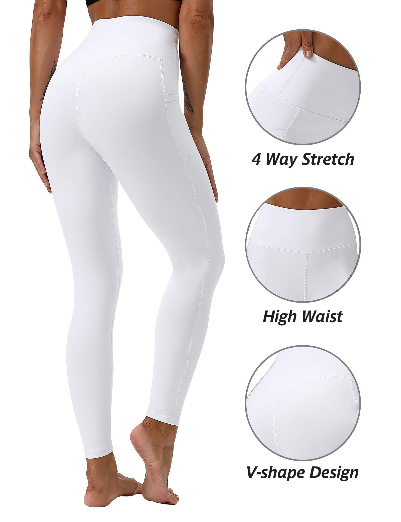 Leggings de entrenamiento para mujer, leggings de cintura alta, pantalones de yoga suaves de 7/8 de longitud con bolsillos, Blanco 4