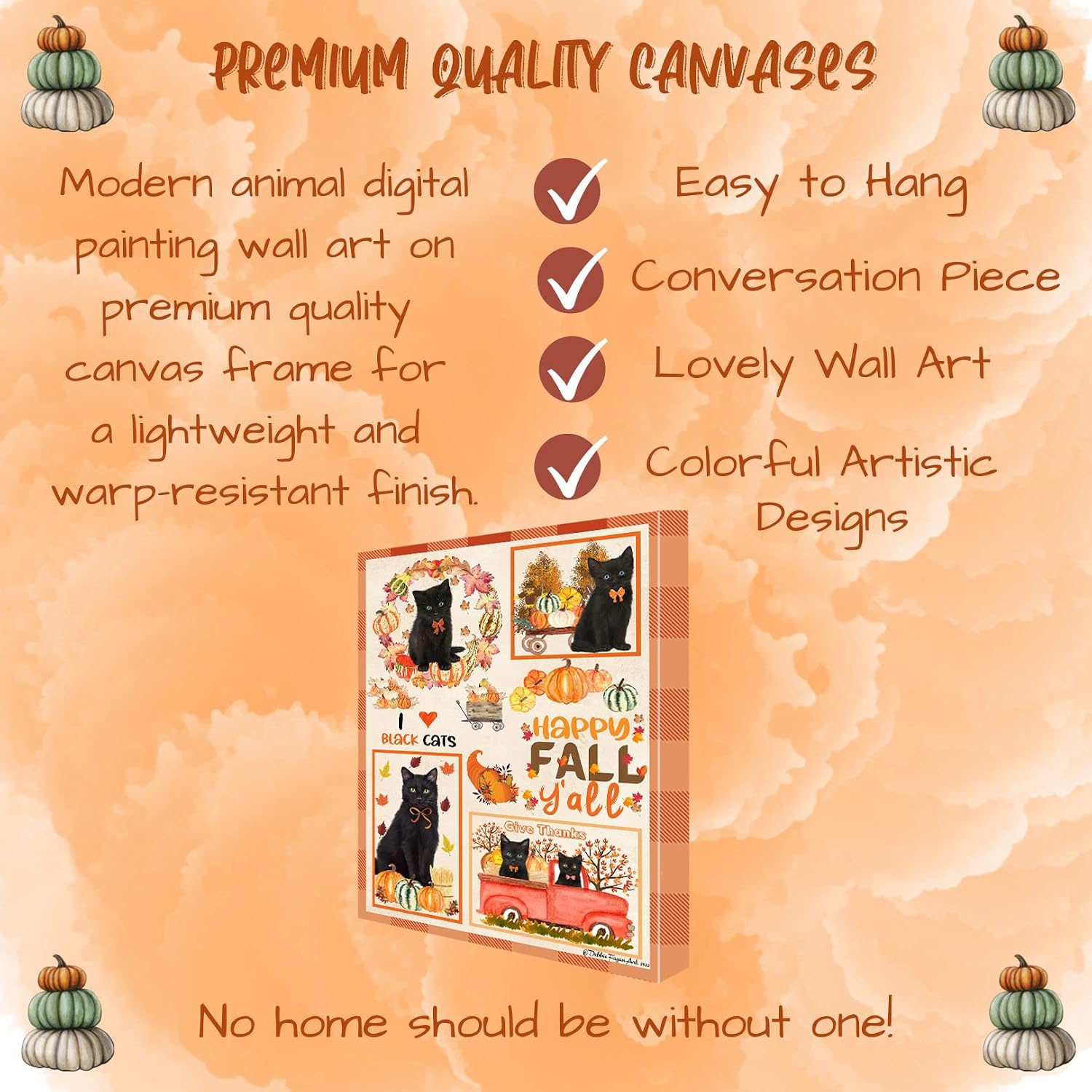 Doggie of the Day Fall Y'All with Black Cats Canvas Wall Art - Premium Quality Ready to Hang Room Decor - 1.5" Thick Canvas Wrap 8" x 10"