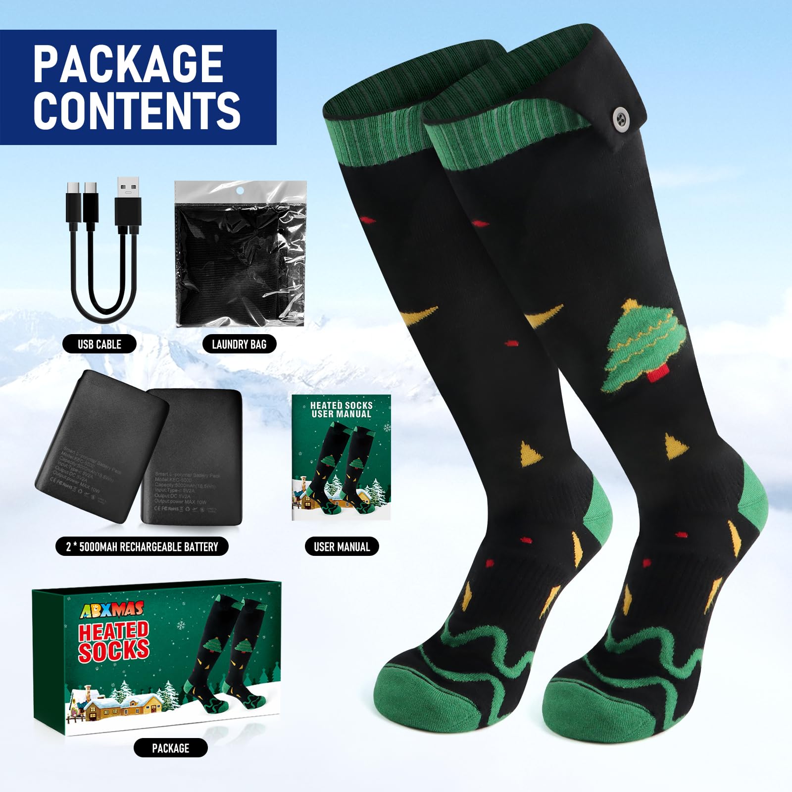 Beheizte Socken für Frauen 5000 mAh Batterie, Wiederaufladbare Heizsocken für Damen Herren Winter Skifahren Radfahren