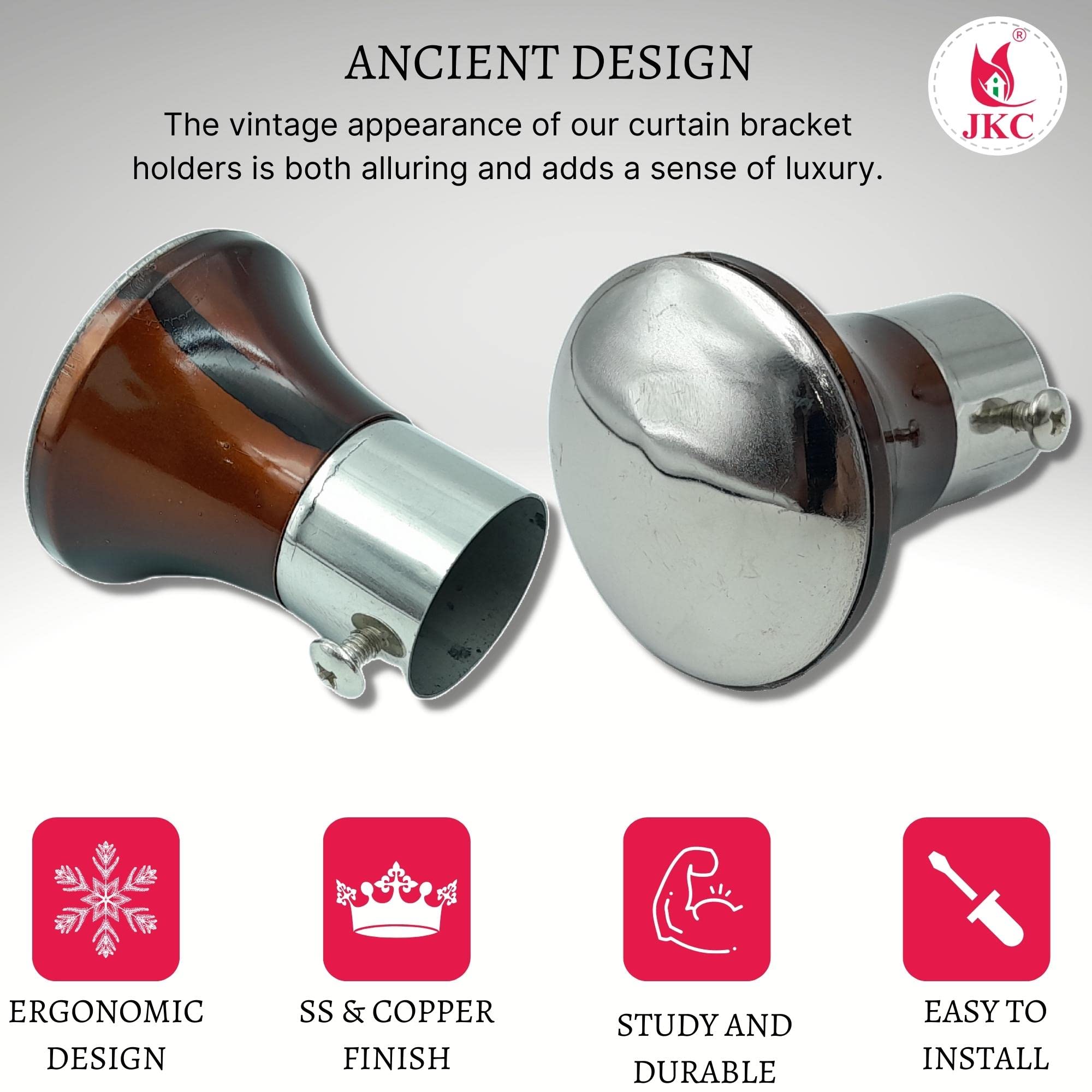 JKC SS Wooden Finish Curtain Brackets, Curtain Knobs Set, Curtain Rod End Cap (Brackets - 6 Pcs) 1