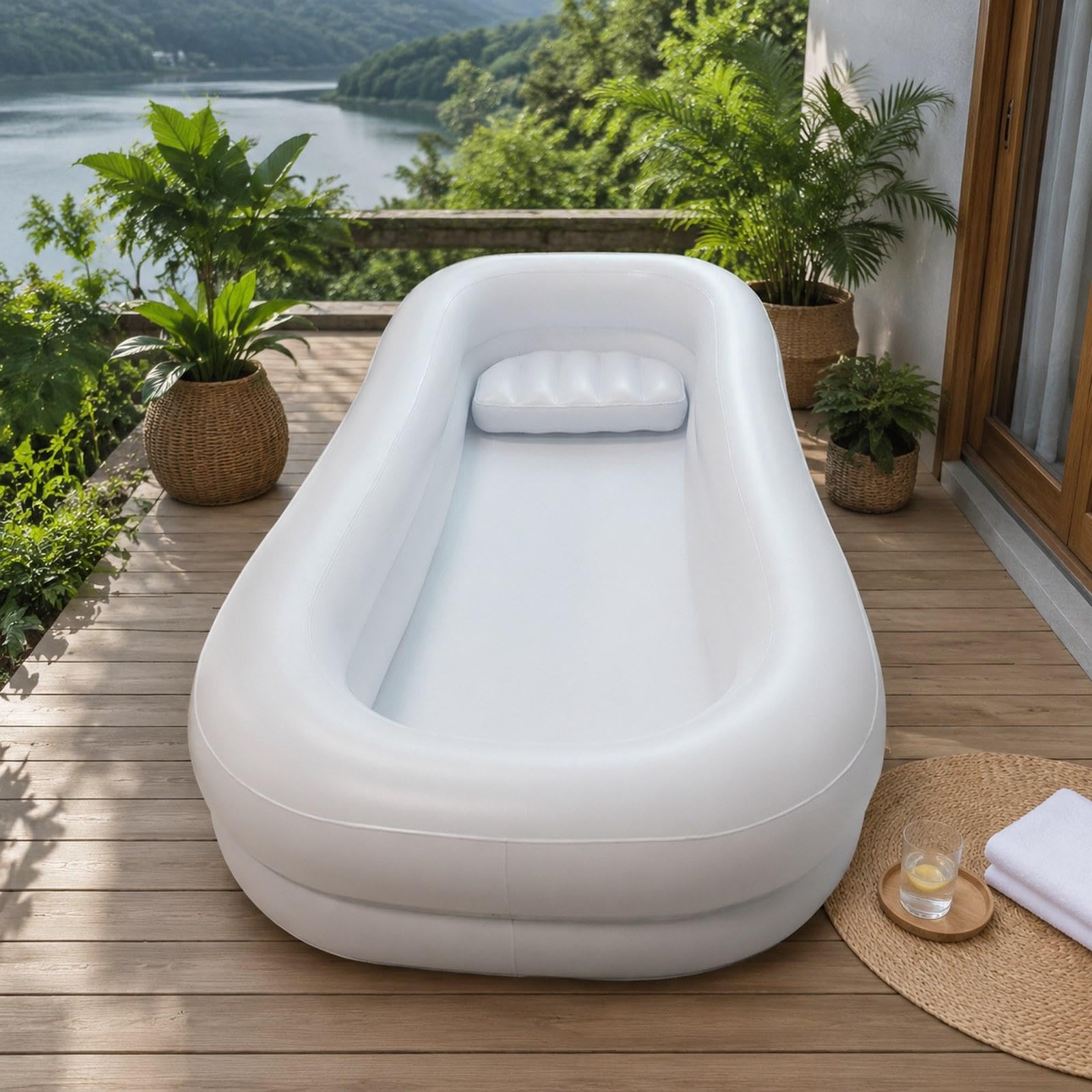 Colcolo Bañera inflable, cama, suministros baño, cómoda bañera PVC para el hogar, inflado y desinflado rápido, ergonómica, para cama baño, Blanco