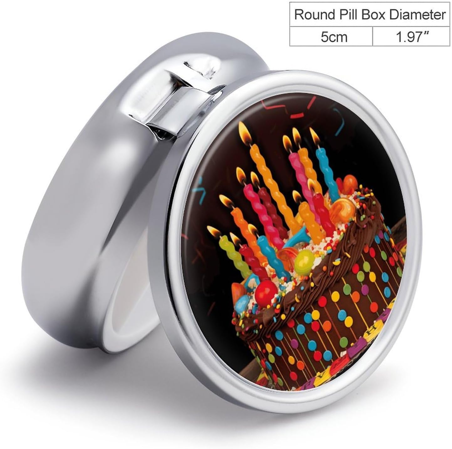 Round Silver Pill Box Small Pill Case for Purse and Pocket 3 Compartment image 2