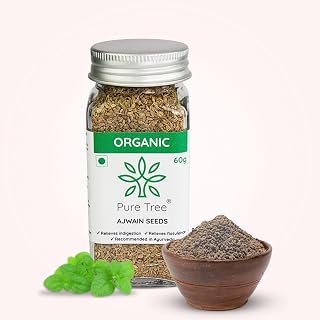 Pure Tree Certified Organic Carom Seeds | 60 g | Glass Jar | Ajwain Seeds | Omam | Vamu | Ajowan | Ayamodakam Seeds Rich In Antioxidants