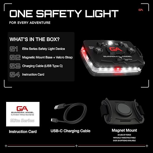 Miniatura 4 de Guardian Angel Serie Elite - Luz de seguridad de la serie Beacon (parte delantera blanca y trasera blancaroja) recargable, magnética, manos libres,