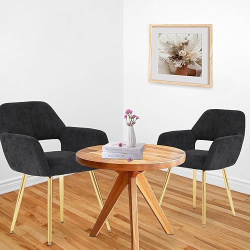 Miniatura 4 de Athena Collection Juego de 2 sillas de comedor tapizadas modernas con reposabrazos y patas de metal, cómodo asiento lateral para sala de estar,
