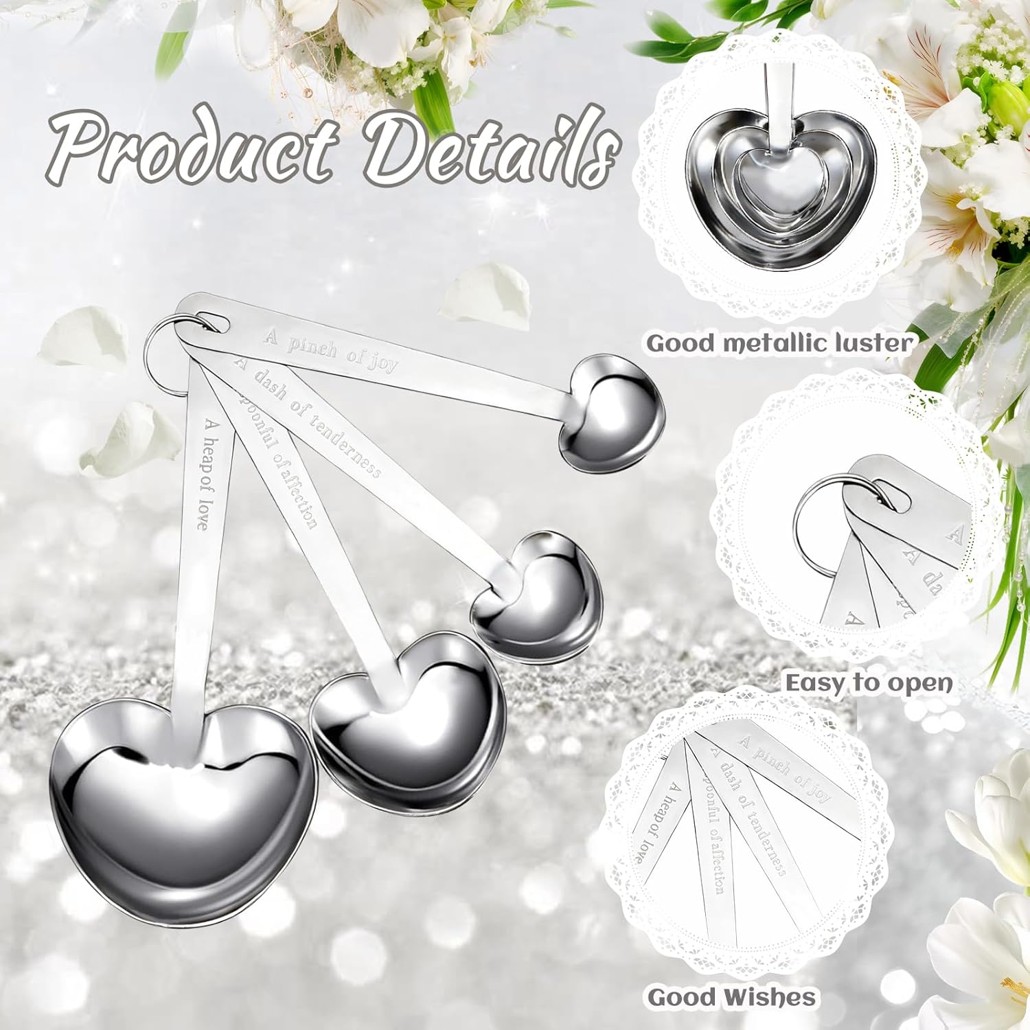 50 Packs Heart Shaped Measuring Spoons, Stainless Steel Measure Spoons Set, Baby Shower Favors For Guests Bridal Shower Party Or Wedding Favors Decorations With Individual Gift Boxes