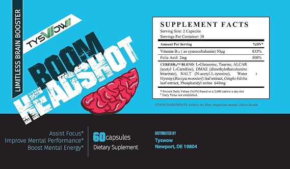 Limitless Brain Booster - Boom Headshot - Improve Your Game - L-Carnitine - Cranial Mastermind Pills - Focus & Intelligence Rx Free Pills - Support and Boost Your IQ Genex & Reaction time