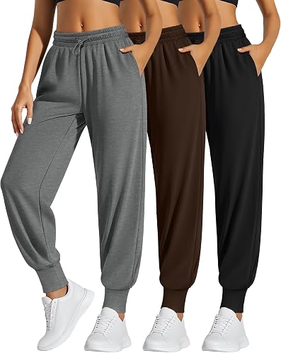 Oakgarden 3 Pack Women's Sweatpants Jogger High Waisted Drawstring Athletic Runn