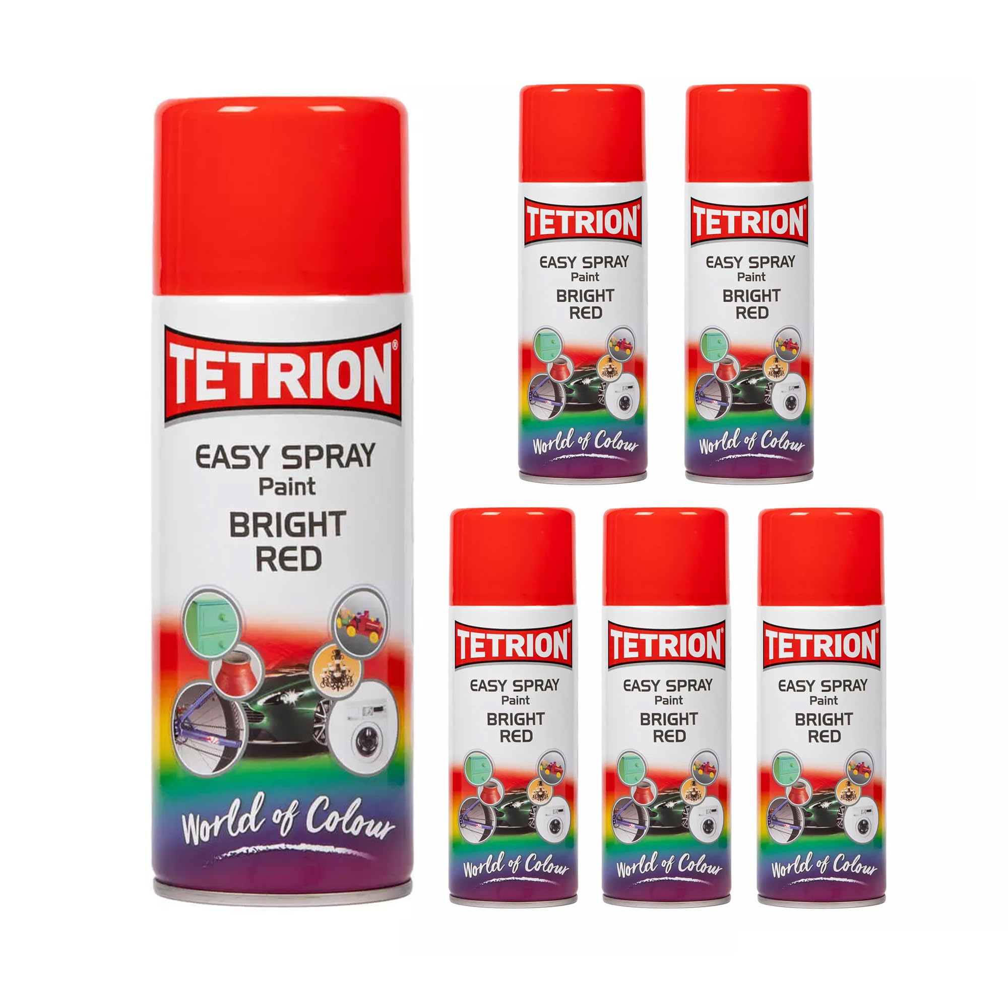 Tetrion Easy Spray Paint – Bright Red 400ml (Pack of 6) - Acrylic Spray for Wood, Metal, Plastic, Ceramic &amp; More - Smooth, Vibrant Finish, Long Lasting - Indoor &amp; Outdoor Use, 13.5 Oz