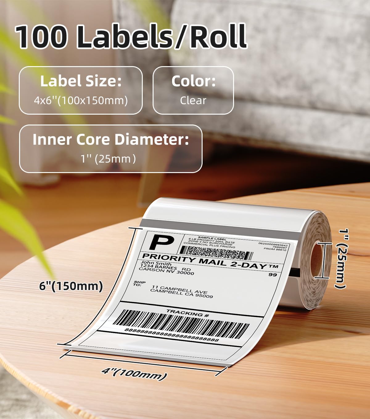 Phomemo Bluetooth Etikettendrucker mit 100 transparenten Etiketten Bundle, 4x6 Versandetiketten Drucker unterstützt DHL, DPD, UPS, Thermodrucker für E-Commerce & Kleinunternehmen, iOS & Android