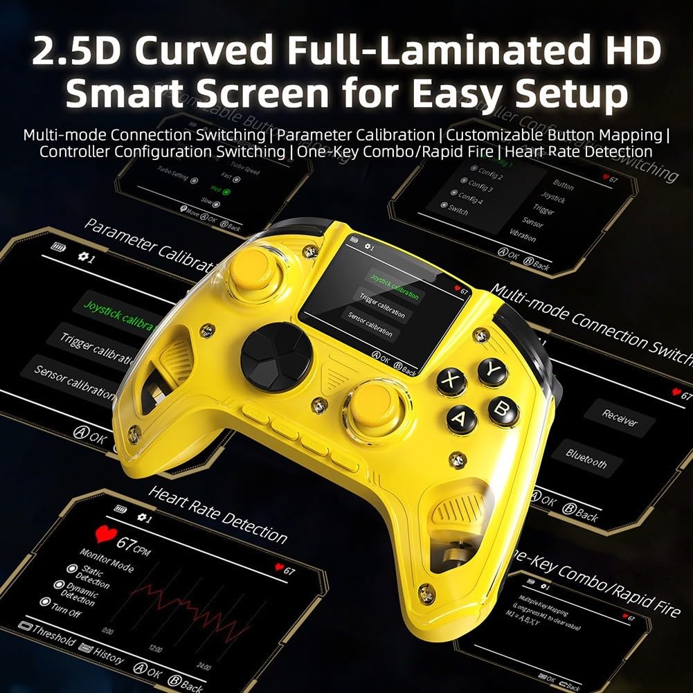 Gamepad wireless con ricevitore 2.4G, grande schermo display e trigger dual hall, controller ABS compatto per giochi su PC (bianco)