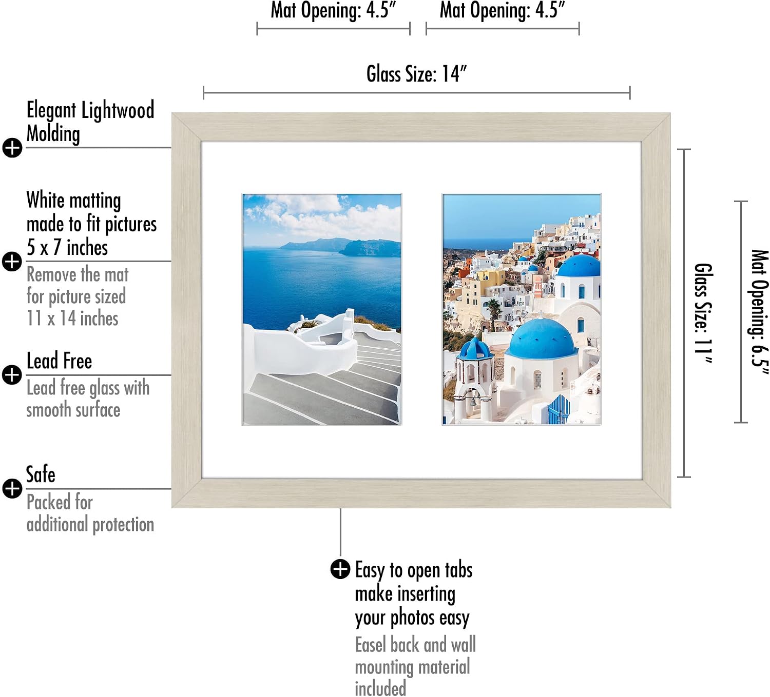 Americanflat 5x7 Double Picture Frame with Shatter-Resistant Glass - Fits Two 5x7 Photos or Use as One 11x14 Picture Frame - Signature Collection - Collage Frames for Wall Display - Light Wood