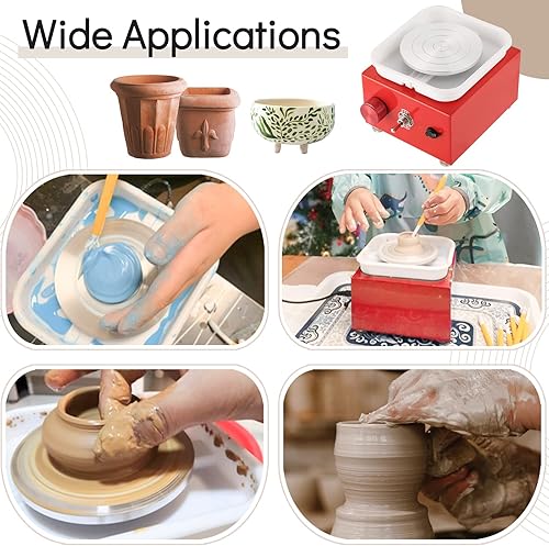 Miniatura 6 de AMGSH Mini máquina de rueda de cerámica  Mini turbina eléctrica de cerámica con plato giratorio de 1.8 in, 2.4 in, 3.9 in, máquinas de arcilla de