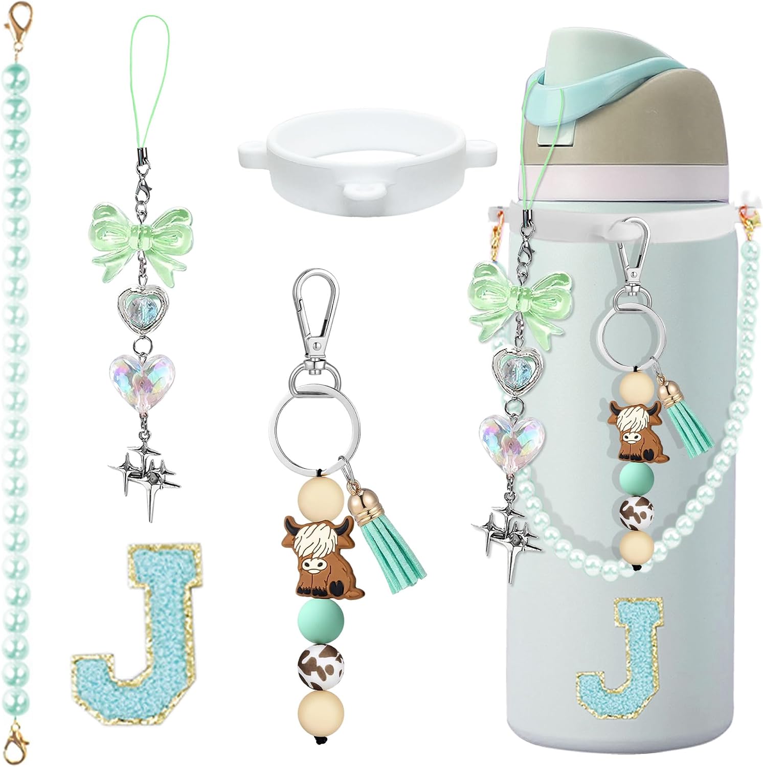 Highland Cow Keychain for Owala Bottle AccessoriesCharm Set