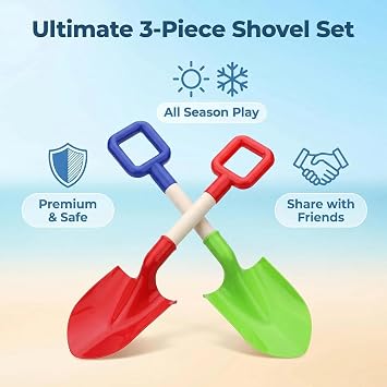 3 Pcs Beach Spades Sand Shovels for Kids 40cm Wooden Handled Beach Spades