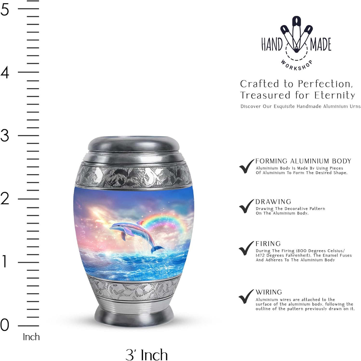 Dolphin Urn for Ashes - Funeral Urns of Human Ashes Adult Female - Cremation Urns for Men & Women - Companion Urn for Mom (Size:- 10" 1Pc, 3" 4Pc)