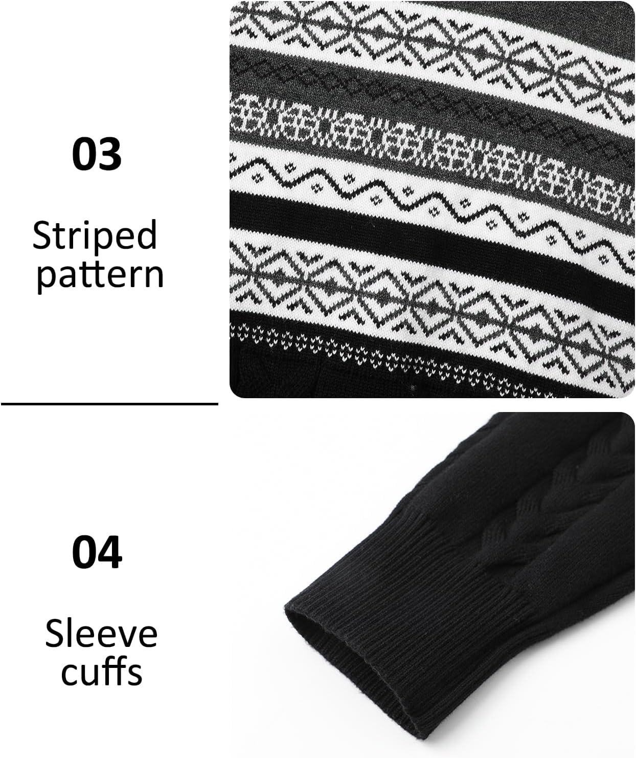 Men's Quarter-Zip Up Pullover Sweater Striped Slim Fit Sweater Casual Lightweight Warm Long Sleeve Mock Neck Sweater - Image 5