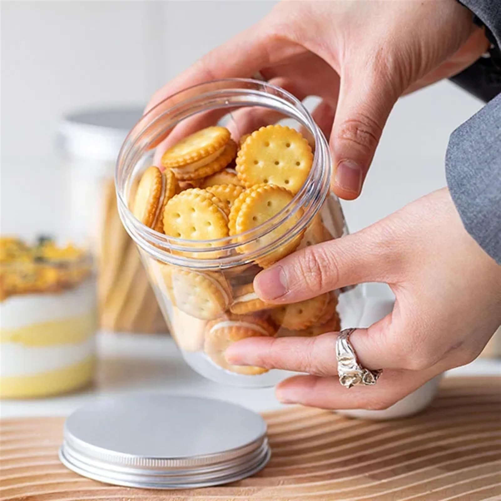 Marmeladengläser 10 stücke 200/250/300/400/500 ml Durchsichtige Plastikdosen marmeladendose Probentopf Behälter wiederverwendbares Vorratsglas for Die Küche Einmachgläser(10pcs-300ml)