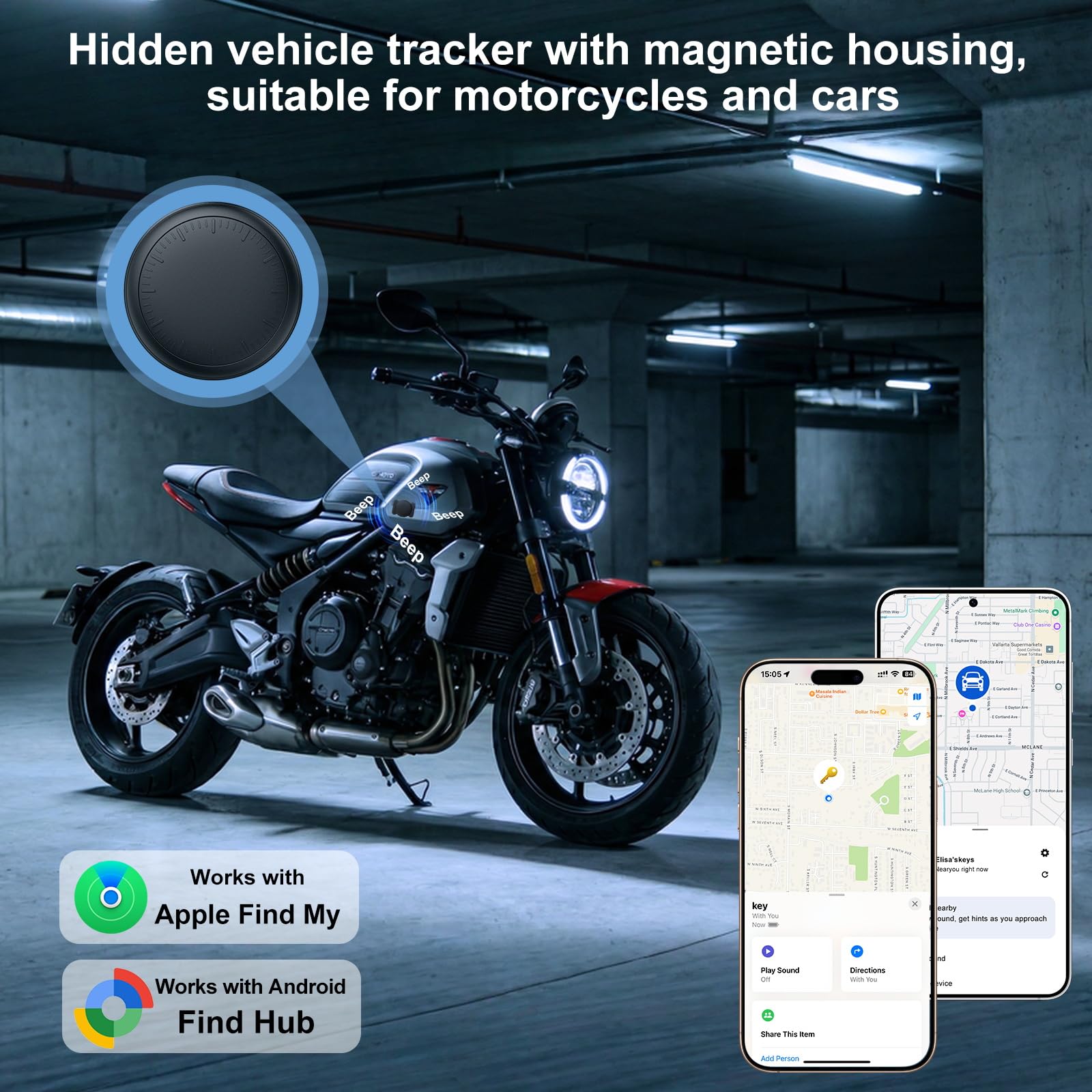 Traqueur GPS pour véhicules compatibles avec iOS et Android, sans abonnement, localisateur magnétique caché de voiture, traqueur GPS de voiture sans frais mensuels, couverture mondiale du suivi de