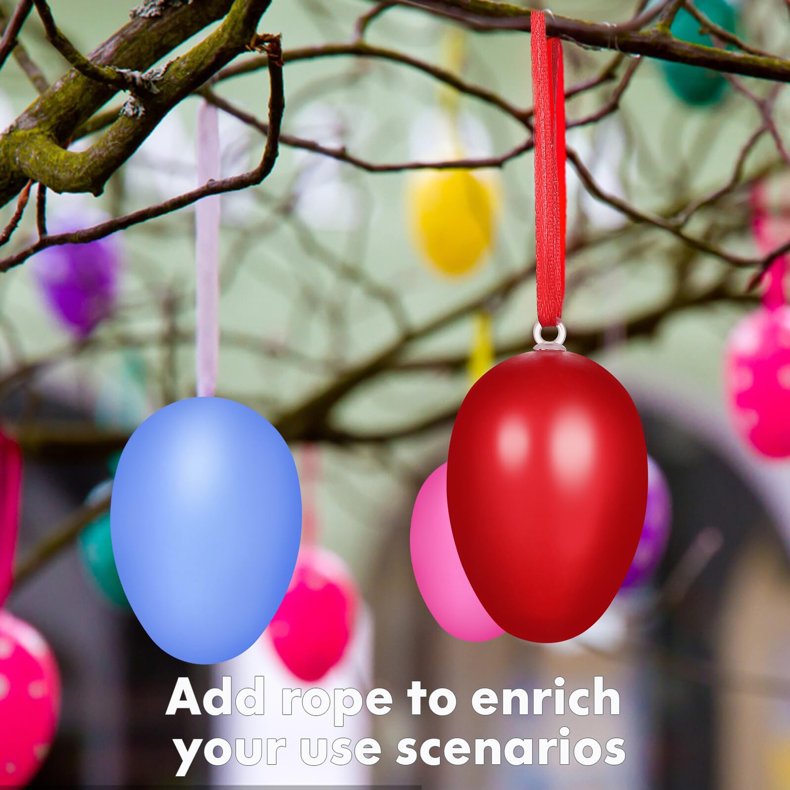 Alasum Œufs Factices en Plastique de Pâques 50 Pièces avec Cordons Suspendus, Décoration Créative pour Loisirs Manuels, Garniture de Paniers, Présents de Fête et Décorations Festives