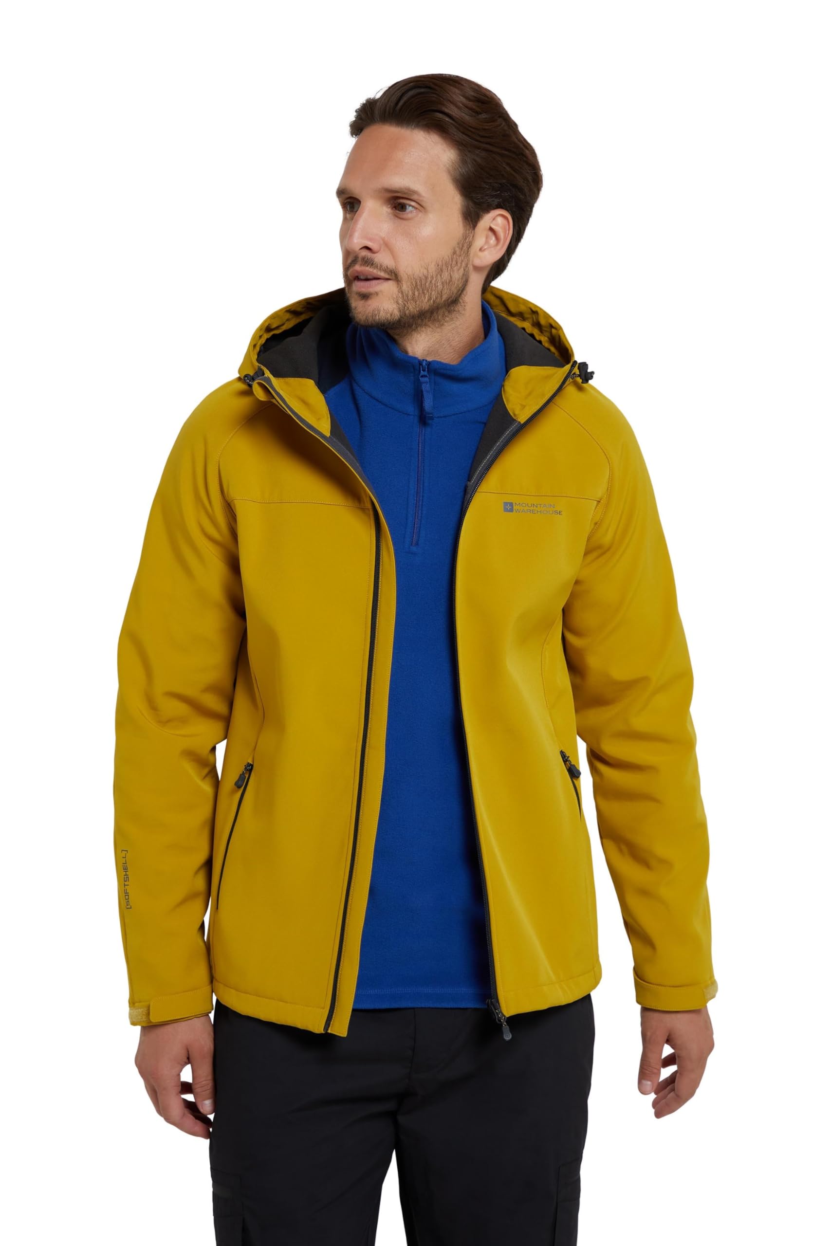Mountain Warehouse Men's Soft Yellow Exodus Softshell Jacket - Water Resistant Rain Coat With Adjustable Fit & Side Pockets - For Spring Summer, Walking, Hiking & Travel Xs