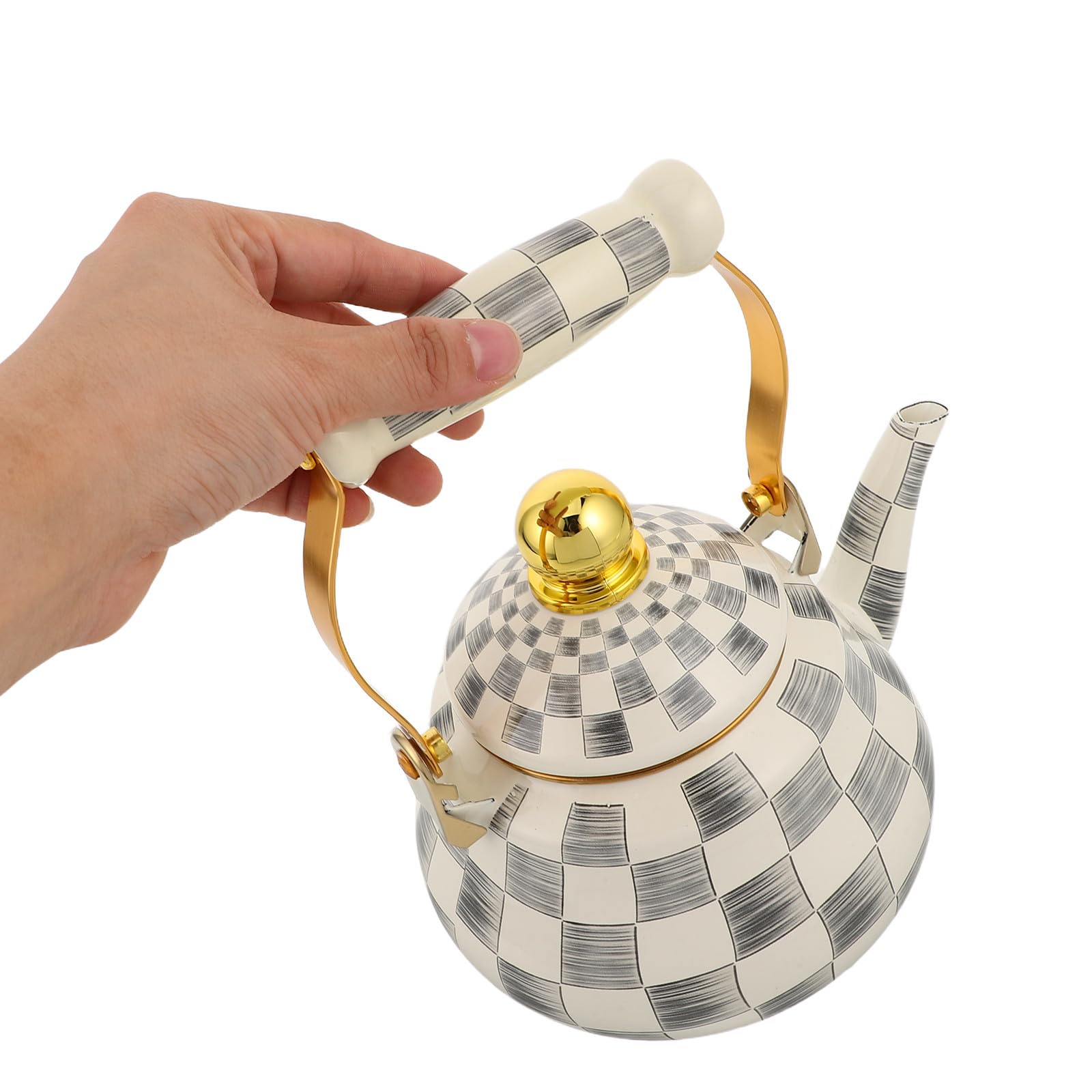 Alipis Hervidor de Agua Esmaltado Diseño Retro con Mango Dorado y Boquilla Larga Vintage con Capacidad de 1.5l Adecuado para Camping al Aire Libre y Mesa de Té