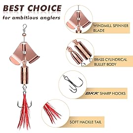 TRUSCEND Well-Made Rooster Tail Buzzbait Fishing Lures with Flash Copper Body and Blade, Spinning Spoons System Fishing Spinners for Jigging, Freshwater Crappie Jigs, Buzz Bait for Bass Trout Walleye