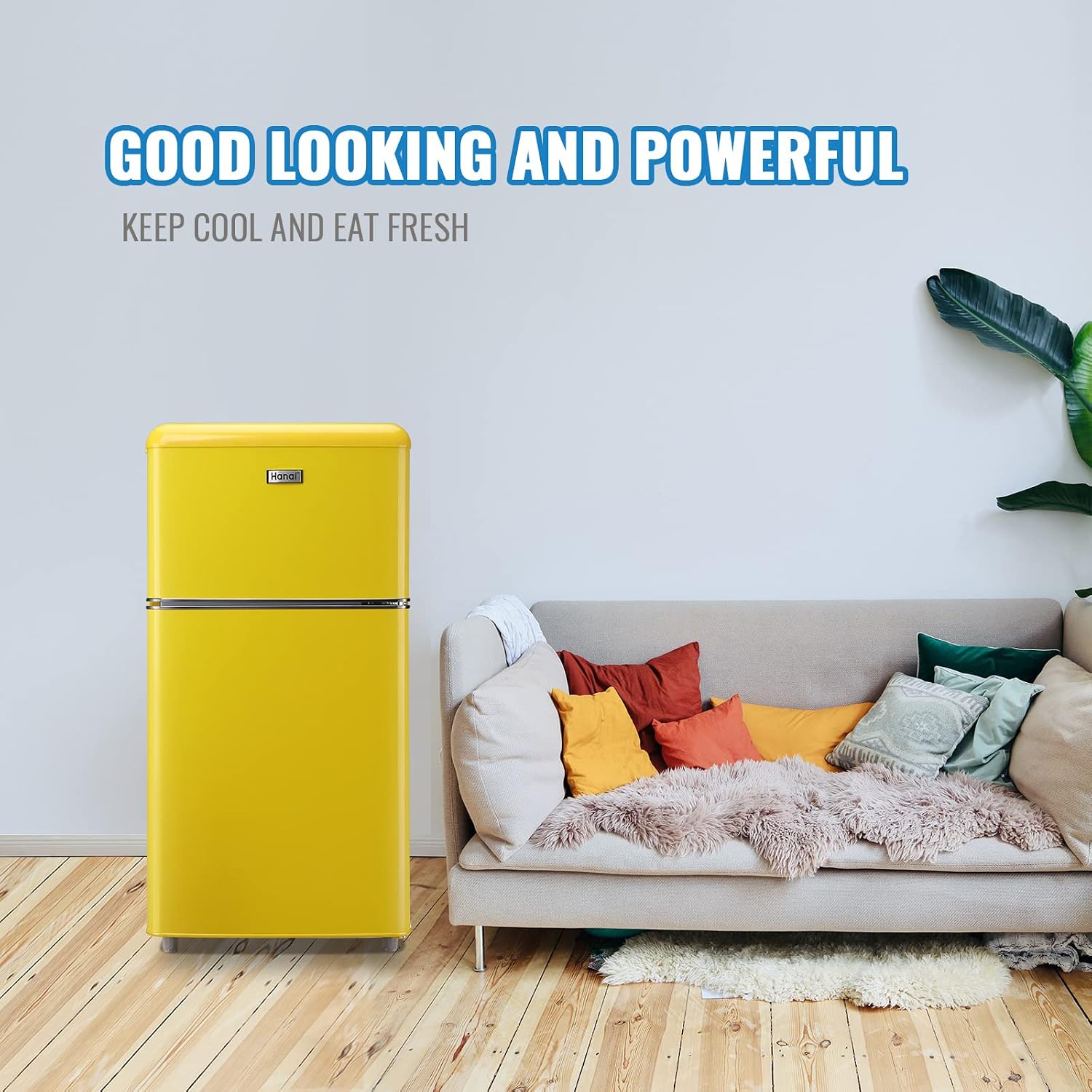 WANAI Compact Refrigerator 3.2 Cu.Ft Classic Retro Refrigerator 2 Door Mini Refrigerator Adjustable Remove Glass Shelves Refrigerator Suitable for Dorm Garage and Office