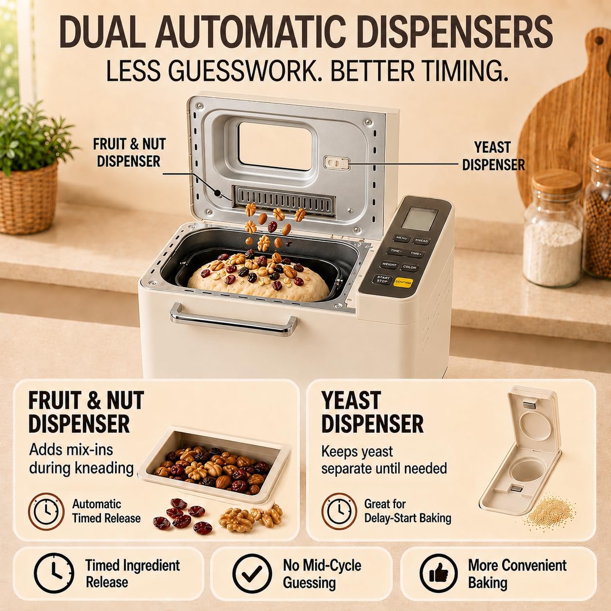 25-in-1 Bread Maker, 2LB Automatic Bread Machine with Dual Dispensers