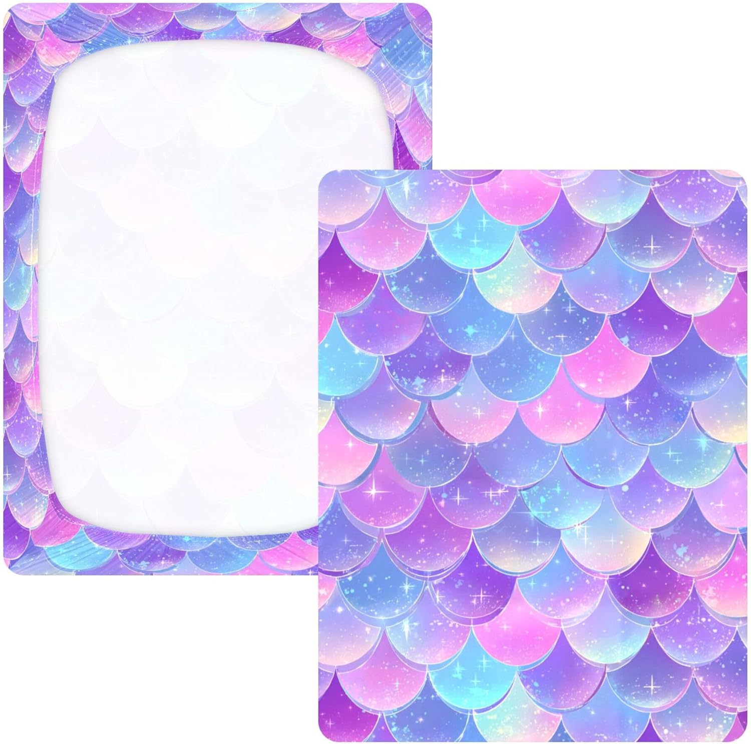 Mermaid Scale Galaxy Crib Sheets Soft Breathable Fitted Cotton Baby Crib Sheets Mattress Cover for Girl Boy, 52" x 28" x 9"