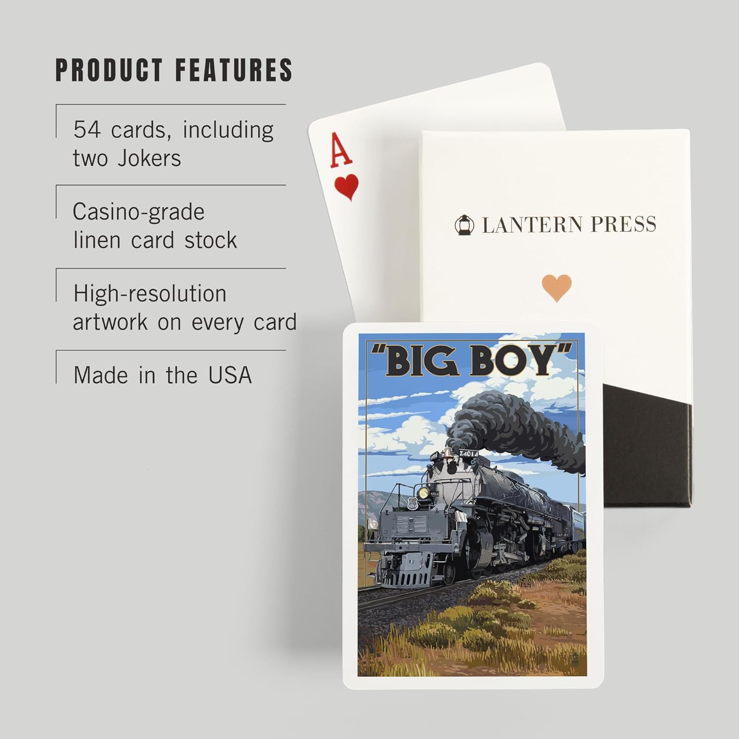 Lantern Press Big Boy Steam Engine 4014, 52 Playing Cards for Adults, Poker Size Card Deck