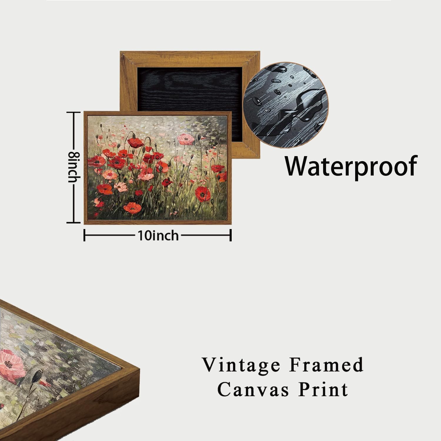 oiqartoiq vintage landscape canvas wall art framed natural scenery painting artwork prints france country wilderness farmhouse decor pictures kitchen bedroom living room bathroom corn poppy framed 8x10 in