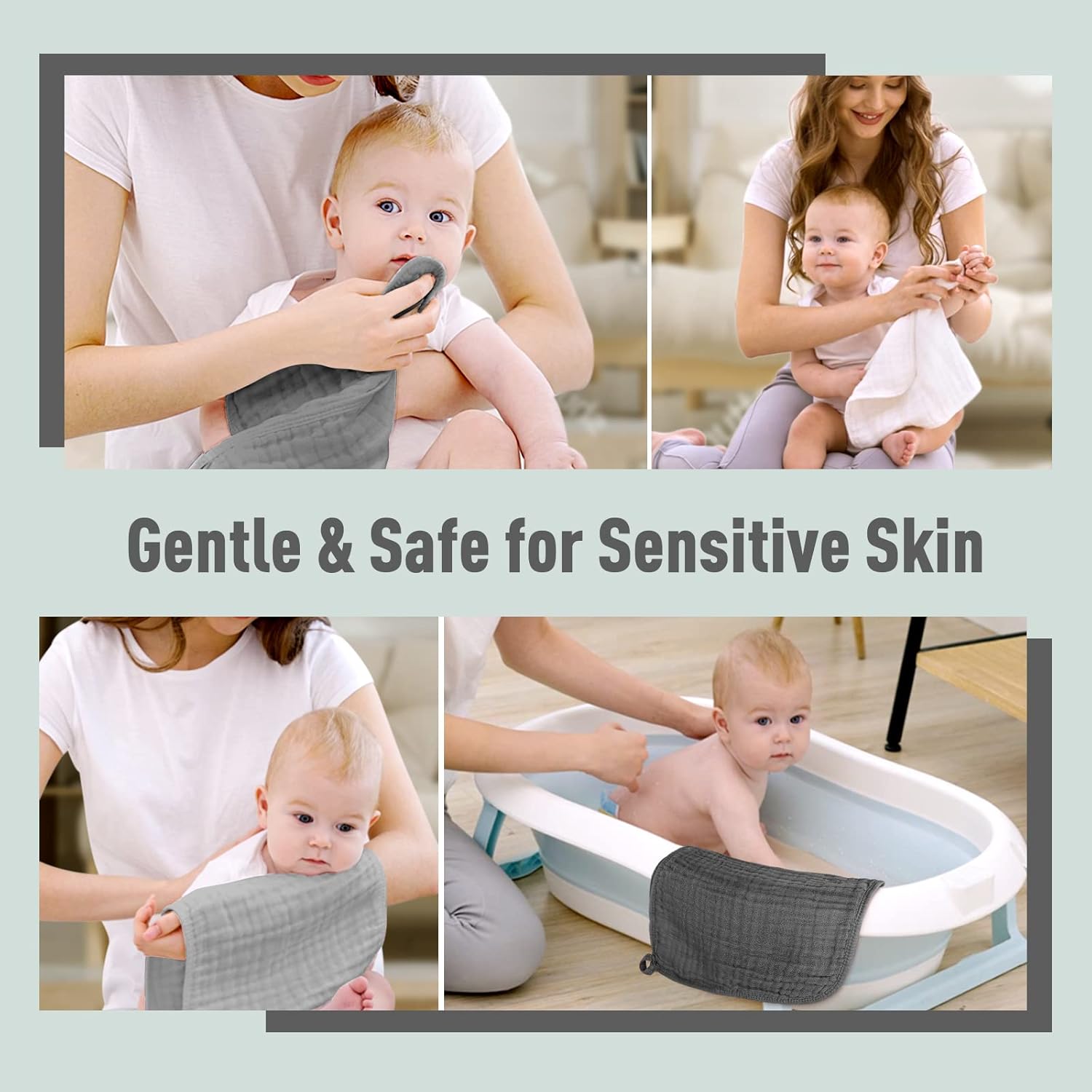 Yoofoss Muslin Burp Cloths for Baby 10 Pack 100% Cotton Baby Washcloths for Boys Girls Large 20''X10'' Super Soft and Absorbent Gradient Grey - Image 5