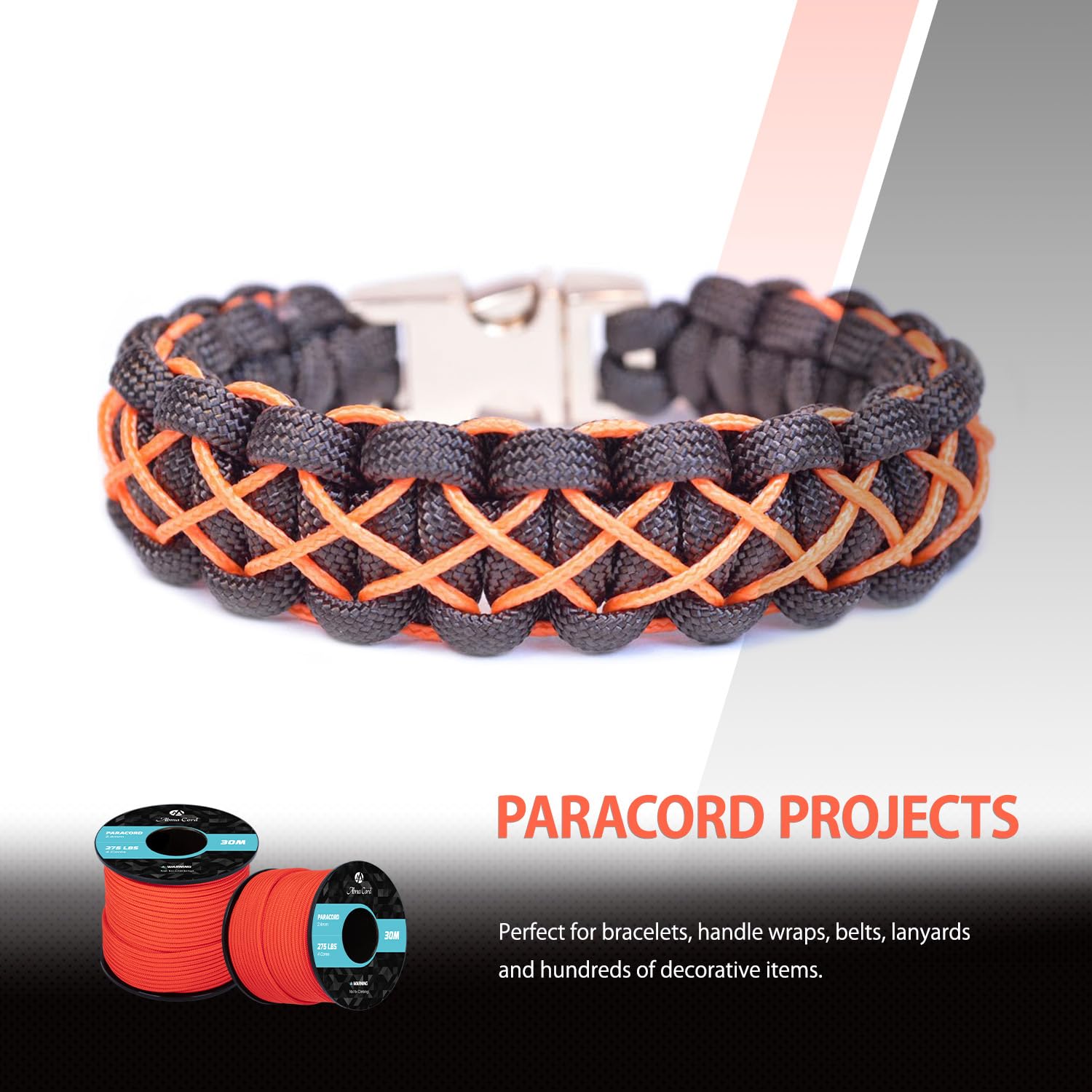 Corde Paracorde 275 Nylon 2,4 mm 4 Brins Survie Extérieure Max. 125kg Néon Orange