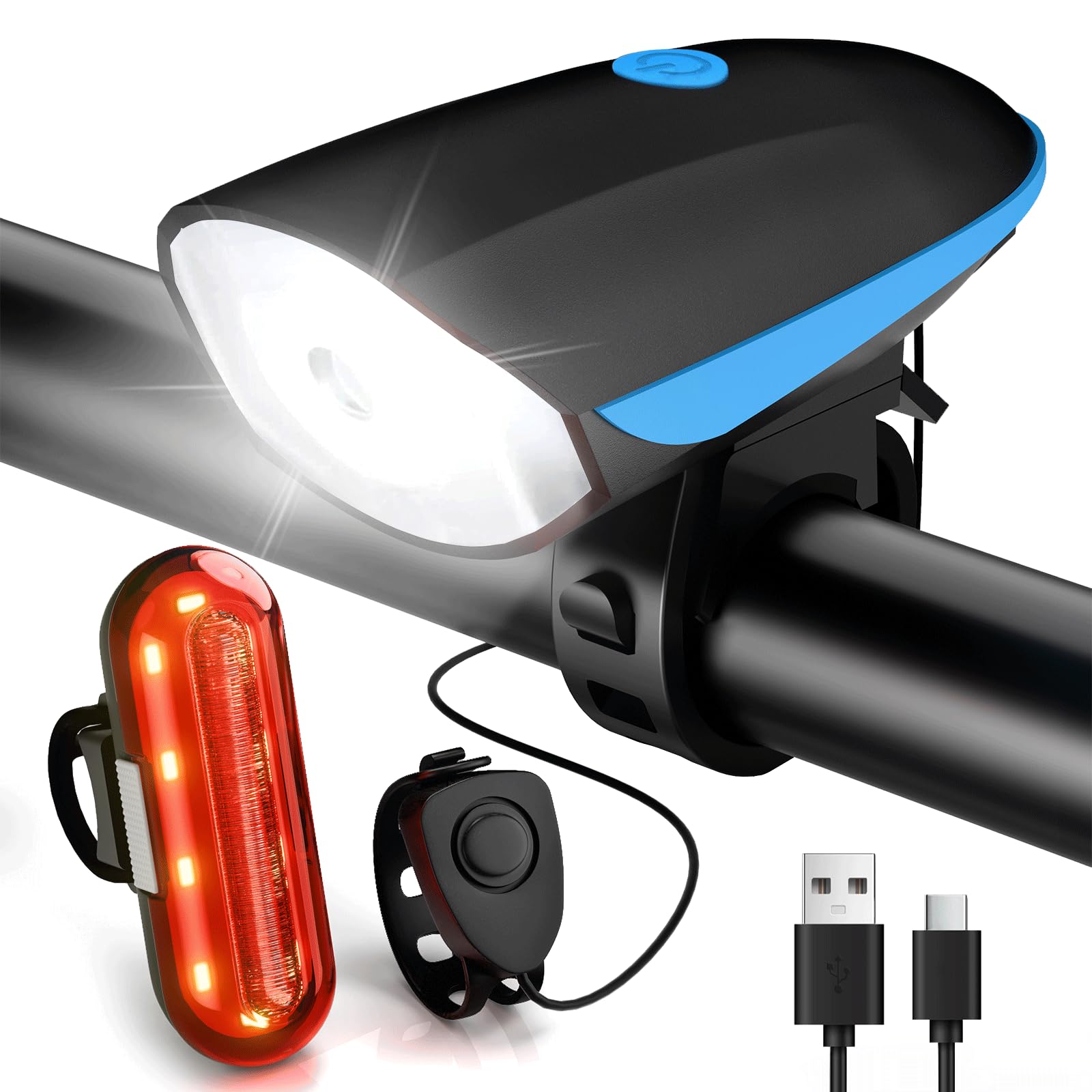 Gobikey Luci Biciclette LED, Anteriore e Posteriore USB Ricaricabile e Impermeabile IP65, 1200 mAh luci MTB per Uomini Donne, Bambini, Combinazione di Luci per Mountain Bike Impermeabili