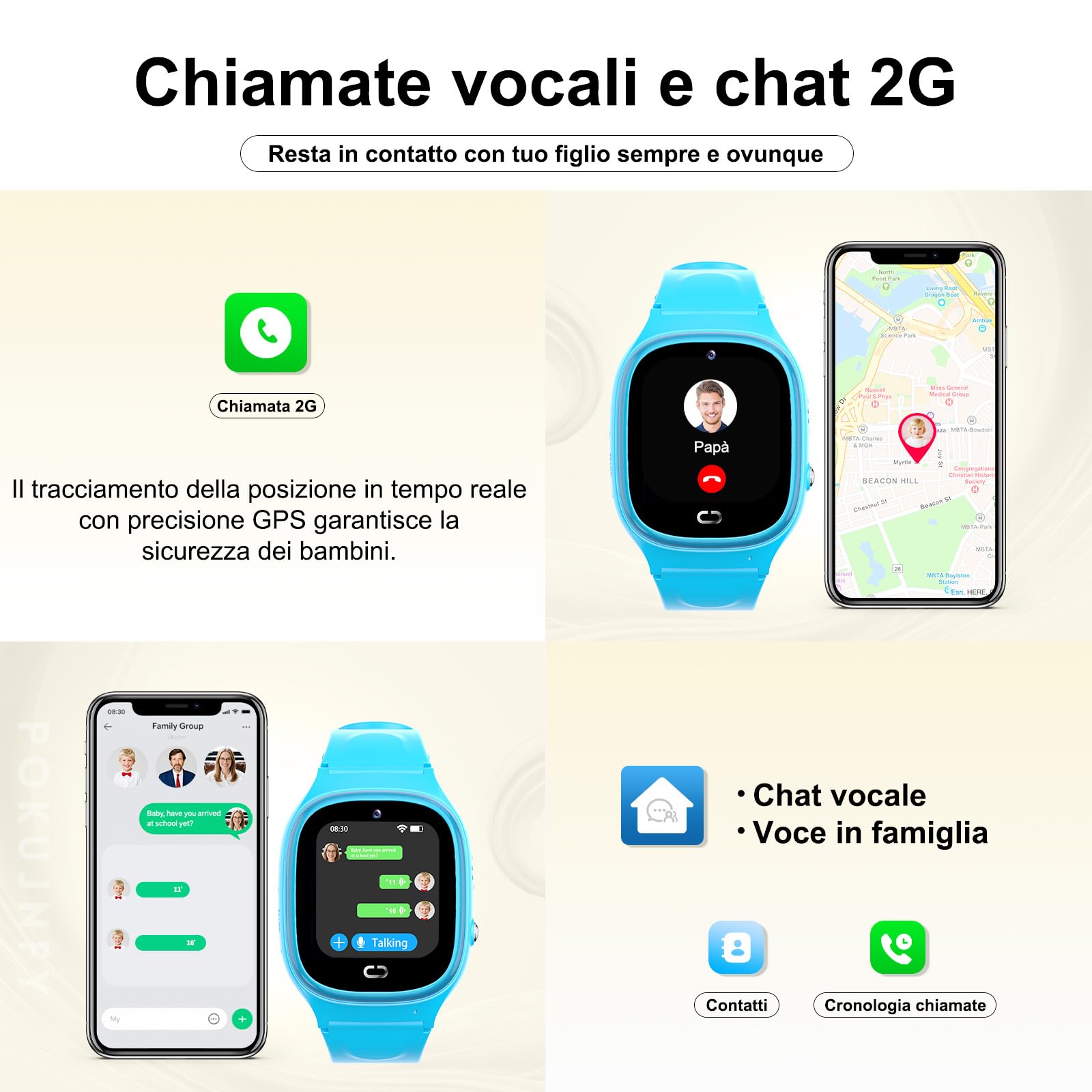 Smartwatch Bambini GPS Telefonate Chat SOS Contatti Sveglia
