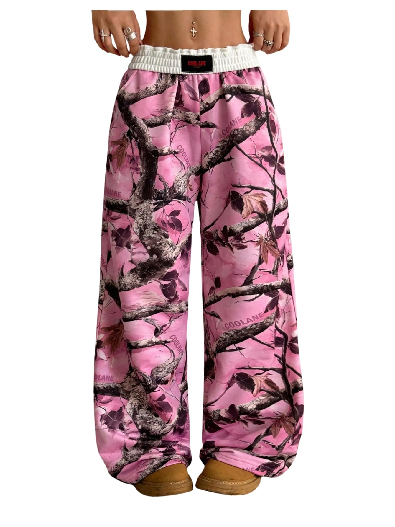 RoseSeek Women's Letter Leopard Print Y2K Straight Elastic Waist Leg Pants