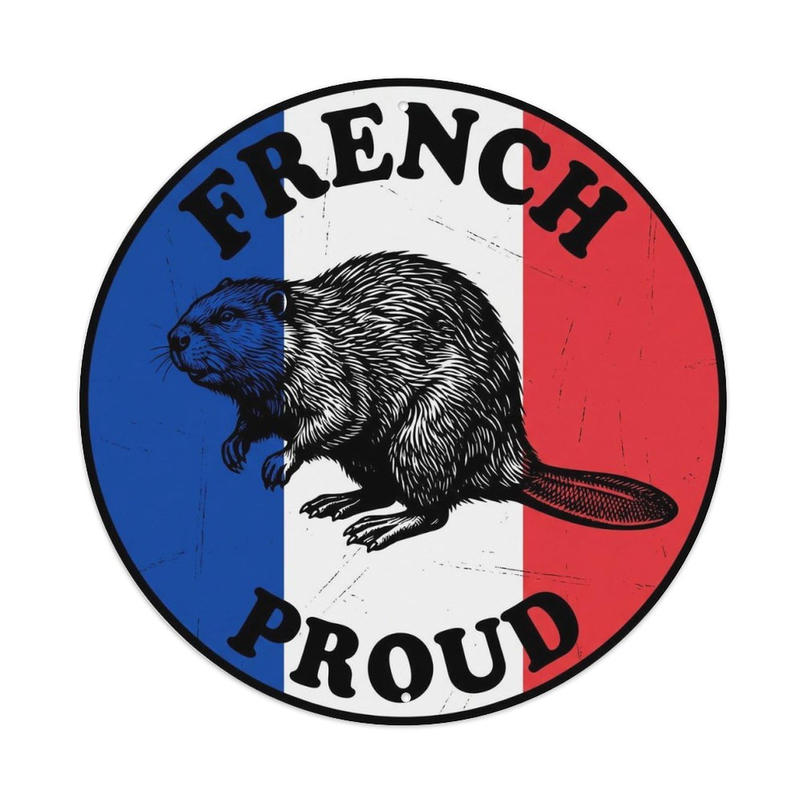 Olhnbad Style French Proud Beaver Wildlife National Emblem Metal Tin Sign