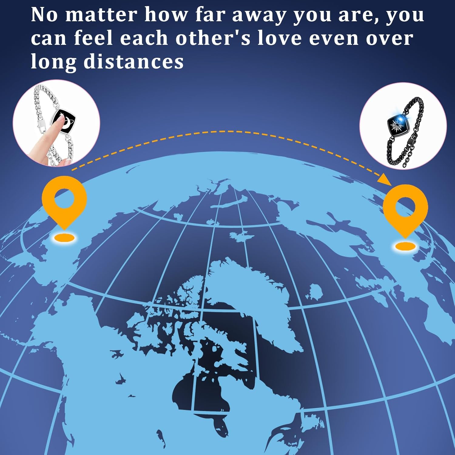 PULOMI Long Distance Touch Bracelets,Vibration & Light up Couples Bracelets, Remote Smart Matching Bracelet for Couples Long Distance Relationship Girlfriend Boyfriend Xmas Gifts Black Silver